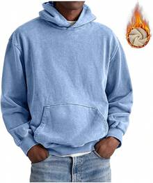 [Free Shipping]Mens Hoodies Oversized Unisex Acid Wash Hoodie Heavyweight Fleece Vintage Cotton Sweatshirt Men Women - B-blue - 查看 6