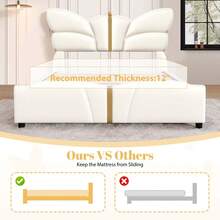 MERAX Queen Size Upholstered PU Leather Bed Frame, With Butterfly Shaped Headboard And Footboard, Platform Bed Frame With Gold Metal Decorations, No Box Spring Needed, Beige - Màu be (Giường Queen) - Xem 3