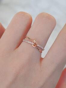 1pc S925 Sterling Silver Synthetic Zirconia Knot Line Silver Ring, Exquisite Jewelry Gift, Suitable For Vintage Women Jewelry, Gift For Lover - Rose Gold - View 13