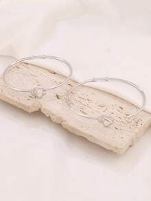 2个开口手镯，不锈钢几何花朵圆形心形手镯，DIY珠宝手链制作材料，手镯底座 - 2件#手鐲 - 查看 10