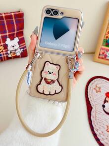 1pc Lightweight Padded Jacket, Khaki Color, Cartoon Embroidery, Handheld Style, Butterfly Collar, Plush, Cute, Thin, Portable, Shock-Resistant, Anti-Slip, Smart Phone Case, Foldable Phone Case Compatible With Galaxy Z Fold 7, Galaxy Z Fold 6, Galaxy Z Fold 5, Galaxy Z Flip7, Galaxy Z Flip7 FE, Galaxy Z Flip6, Galaxy Z Flip5 - Multicolor - View 36