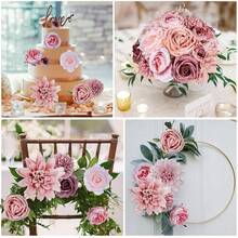 [Free Shipping]Artificial Flowers Combo Dusty Pink Roses With Stems Bouquets Bridal Wedding Shower Decorations Fake Floral For Party Table Centerpieces Home Decor - 復古粉 - 查看 7