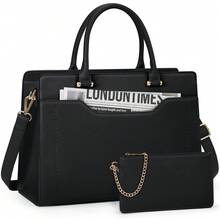 Laptop Bag For Women 15.6 Inch Work Tote Bag Womens Laptop Tote Waterproof Leather Computer Briefcase Business Office Bag Large Handbag For Travel College Teacher - 黑色 - 查看 1