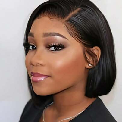 越南直发波波头假发，真人发，13x4漂白打结蕾丝闭合假发，适合，1B、27/粉色、1B/灰色等多种颜色可选。短款直发波波头假发，蕾丝前额假发，中分双刘海直发波波头假发，真人发。