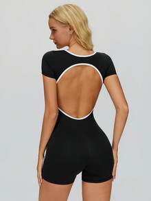 MASKERT High Stretch Women's Sports Jumpsuit, Fashionable Back, Tight Fitting Jumpsuit, Shaping Fitness Yoga Jumpsuit - Black - View 2