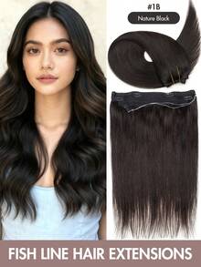 Hair Extensions Wire Hair Extensions Real Human Hair Fish Line Human Hair Extensions 12-20inch Straight Human Hair Invisible Wire Extensions Easy To Wear For Daily Party Festival