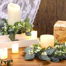 Artificial Eucalyptus Leaf Wreath Candle Ring, Suitable For Wedding, Home, Porch, Tabletop Decor - Eucalyptus a - View 5