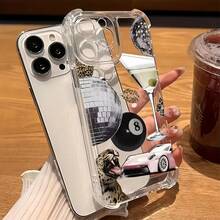1个豹纹、嘴唇、8号球、酒杯、赛车图案防震透明保护壳，兼容 16 Pro Max、17/16/15/14 Plus、13/12/11、Air - 彩色 - 查看 2