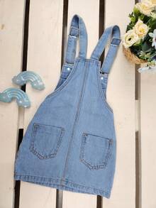 Charming Casual Blue Denim Overalls For Girls With Flower And Butterfly Appliqué - 淺色水洗藍 - 查看 11