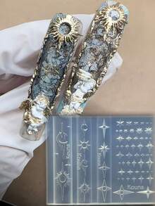 1pc Nail Art Mold With Cross, Sun, Star, Moon, Liquid Silver, Mysterious Tarot, 3D Nail Jewelry Transparent Silicone Mold - Clear - View 1