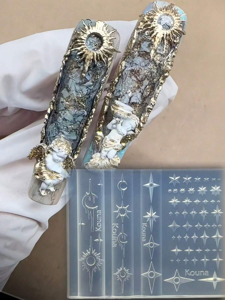 1pc Nail Art Mold With Cross, Sun, Star, Moon, Liquid Silver, Mysterious Tarot, 3D Nail Jewelry Transparent Silicone Mold - Clear - View 1