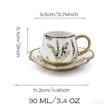 Handpainted Electroplated Ceramic Cup & Saucer Set, Home Decor Coffee Mug, Party Ceramic Water Cup, Couples Holiday Creative Gift Ceramic Cup & Saucer Set, Handpainted Golden Healthy Drinking Coffee 90ML - Multicolor - View 2