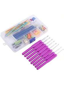 EstiloTendenciaGanchos Para Crochet, 52 Piezas De 16 Ganchos De Ganchillo, Agujas, Puntadas Tejido De Ganchillo Conjunto De Ganchillo En Estuche De PláStico RosadoCalidad PremiumVersióN Mejorada - Morado - Ver 2