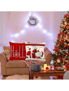 EstiloJuego de 4 fundas de almohada de Navidad , 45 x 45 cm funda de cojín de lino para sofá,Patrón de Navidad Cojín Sofá Decoración, Adecuado para sofá, cama, hogar, automóvil, interior, exterior (F)Versión mejorada - Q - Ver 11