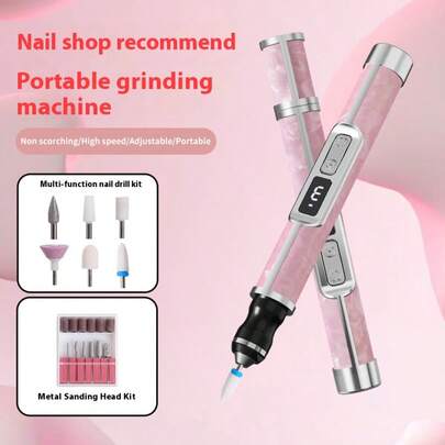 180mAh Electric Nail Grinder With Display Screen - Multi-Functional Nail Care Tool, Equipped With Multiple Grinding Heads, USB Rechargeable, Suitable For Home And Professional Use