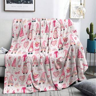1 pieza Manta suave con impresión digital de corazón y gnomo de amor como regalo del Día de San Valentín, regalo de cumpleaños/festivo para amigos y familiares, manta creativa para el hogar, camping, viaje