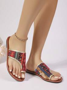 Women's Flat Slippers, Printed, Casual Style, Comfortable Summer Shoes With Open Toe Design - Multicolor - View 3