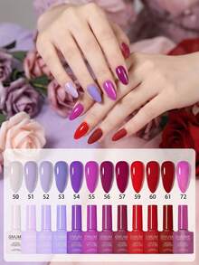12色紫色红色凝胶指甲油套装，薰衣草紫、丁香紫、勃艮第酒红、优雅紫罗兰色和深樱桃色可卸UV/LED指甲油，情人节美甲套装 7.5毫升 - 紫紅色 - 查看 3