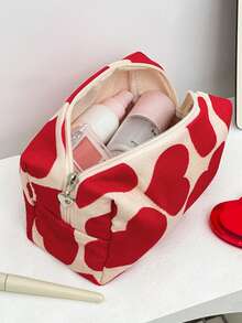 1个女士化妆包，时尚爱心图案拉链化妆包，大容量便携式化妆包，护肤包洗漱包收纳袋，珠宝收纳包，唇油收纳包，便携式旅行化妆包旅行洗漱包必备礼品收纳拉链配件，化妆收纳包，化妆包，送给女孩、女士、女朋友的礼物创意，情人节礼物，化妆包，旅行必备 - 彩色 - 查看 3