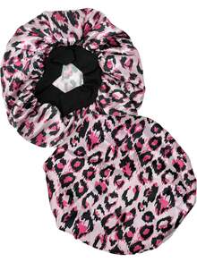 1 Stück Leoparden-Muster Satin Seide Schlafhaube, weiche modische Kopfbedeckung zum Schlafen & für tägliche Haarpflege Schlafmütze - Mehrfarbiger Leopardenprint - Übersicht 3