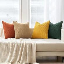 [Free Shipping]MIULEE Fall Pack Of 4 Green-Rust Corduroy Decorative Throw Pillow Covers 18x18 Inch Soft Boho Striped Pillow Covers Modern Farmhouse Home Decor For Winter Sofa Living Room Couch Bed - 綠銹色 18吋 x 18吋 4件裝 - 查看 6