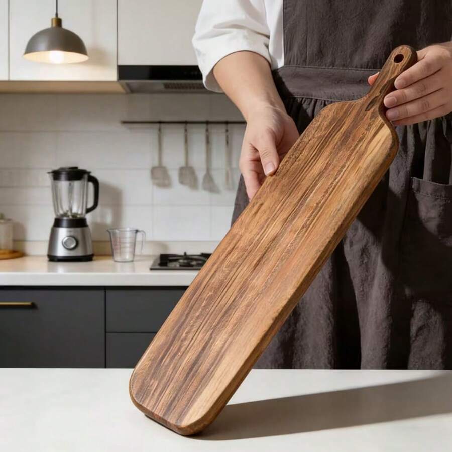1pc Wooden Cutting Board, Serving Tray With Handle - Decorative Platter Suitable For Bread, Cheese, New Home, Wedding Gift, Outdoor Picnic, Bar. Cutting Board For Cooked Food, Kitchen Accessory, Gift For Cooking Enthusiasts