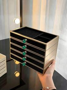 Caja de almacenamiento de joyas con cajones, de gran capacidad multicapa para collares, pendientes, anillos y accesorios, caja de regalo de joyas de cinco capas GKTI - Joyero de 5 capas - Ver 9