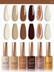 JR 6件套16毫升凝胶指甲油套装，包含猫眼红、粉色、裸色凝胶指甲油，UV/LED可卸指甲油，居家DIY礼品 - 彩色 - 查看 12