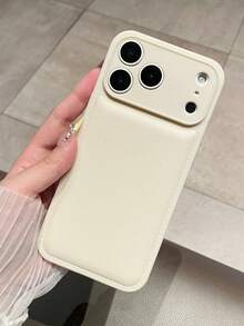 Ốp điện thoại cao cấp tối giản màu trắng giả da, bảo vệ chống sốc, chống trượt, chống bám vân tay, bảo vệ ống kính, ốp điện thoại vân vải mềm mại đơn giản, tương thích với iPhone 13, 17, 17 Pro Max, 17 Pro - trắng - Xem 10