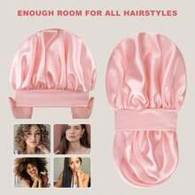1pc Mulberry Silk Sleep Cap, Satin Hair Wrap, Soft Elastic Waist Mulberry Silk Pajamas, Silk Hair Turban Suitable For Curly Hair  Home Bathroom Decor Fall Decor Back To School - 皮粉色 - 查看 1