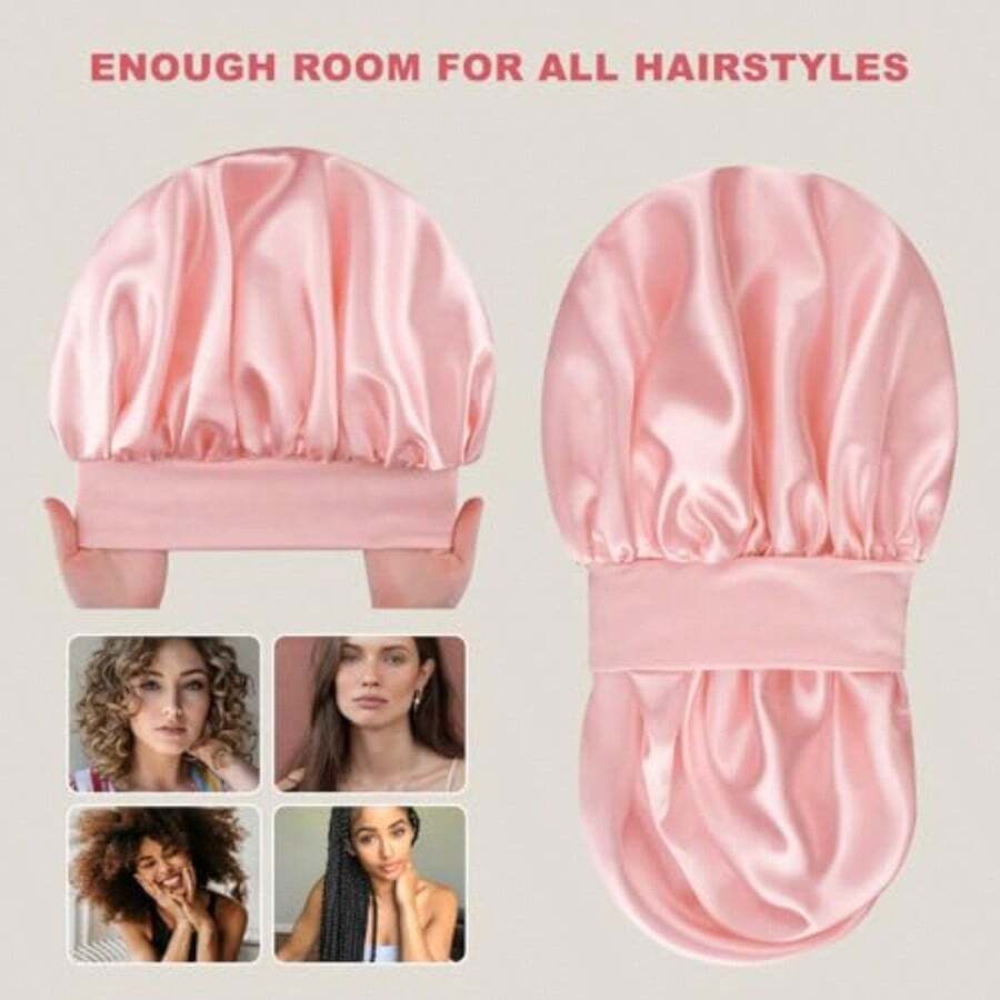 1pc Mulberry Silk Sleep Cap, Satin Hair Wrap, Soft Elastic Waist Mulberry Silk Pajamas, Silk Hair Turban Suitable For Curly Hair  Home Bathroom Decor Fall Decor Back To School - 皮粉色 - 查看 1