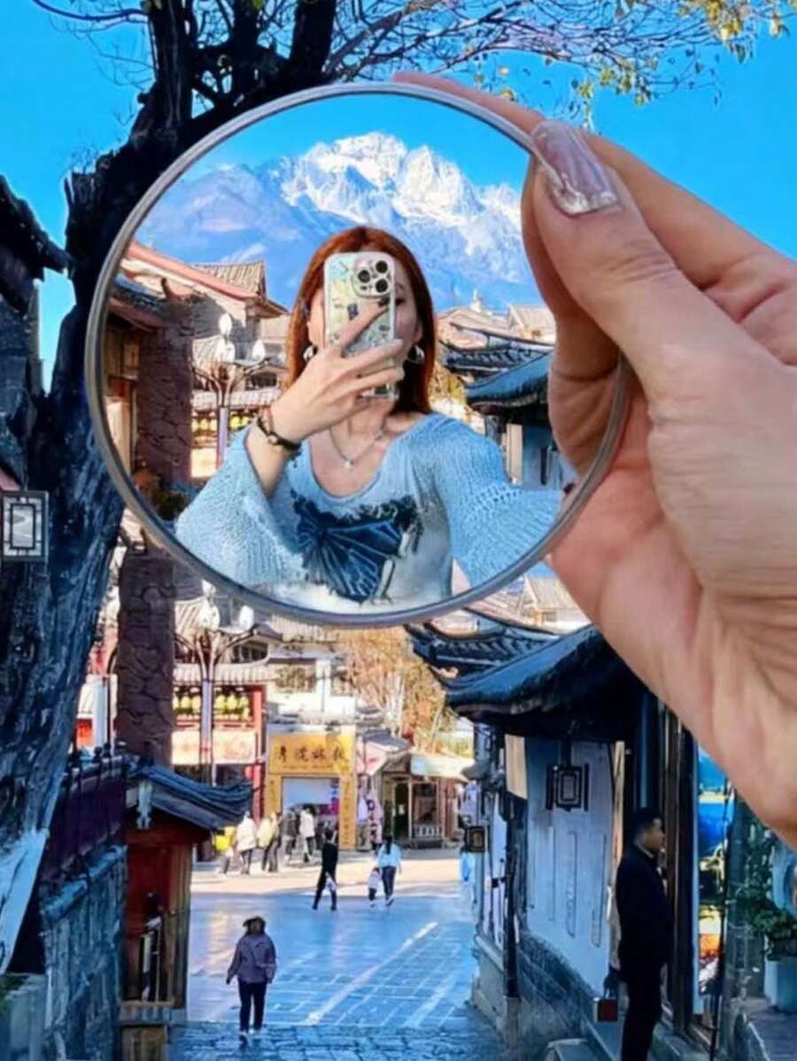 1个旅行自拍凸面镜，广角玻璃镜，小圆镜，可用于记录脚印，手持摄影道具，适合户外旅行摄影和家居装饰 - 彩色 - 查看 1