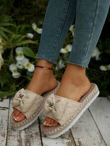 Women's Summer Vacation Bohemian Style Platform Slippers - Beige - View 2