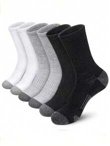 5/10 Pairs Black, White, Grey 3-Color Popular Plus Size Men's Basketball Sports Crew Socks, Work Socks - Multicolor - View 2