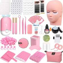 DLashes Kit For Eyelash Extension Beginner Lash Tech Starter Kit With Eye Lash Mannequin Head Profional Eyelash Extension Kit With Lash Fan Extension Glue And Eyelash Remover For Practice Training - Pink - View 1