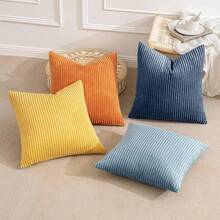 [Free Shipping]MIULEE Pack Of 4 Blue-Orange Corduroy Decorative Throw Pillow Covers 18x18 Inch Soft Boho Striped Pillow Covers Modern Farmhouse Home Decor For Summer Sofa Living Room Couch Bed - 藍橙色 18吋 x 18吋 4件裝 - 查看 7