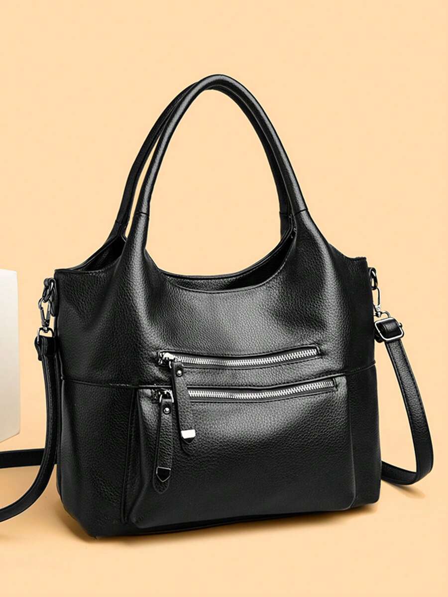 2026新款女士奢华手提包，设计师款柔软皮革斜挎包，高品质单肩托特包 - 黑色 - 查看 1