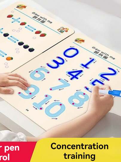 36 Pages Early Education Handwriting Practice Notebook, Preschool Tracing Cards, Reusable Funny Wipe-Clean Beginner Calligraphy Book, High-Quality Thick Paper, Creative Expression, Relaxing Art, Perfect Birthday, Thanksgiving And Learning Gift, Fashion Coloring Book For Girls (Includes 2 Pens + 1 Eraser, Pen And Eraser Colors Random)