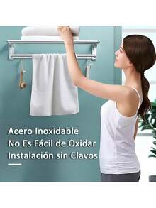EstiloEstante De Toallas Plegable 90 °   , Toalleros De BañO De Pared Acero Inoxidable, Sin Taladrar, Accesorios Para BañO Con 5 Ganchos, Adecuado Para Vestidores, BañOs,CocinasVersióN Mejorada - luz brillante - Ver 3