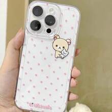 Domestic Shipping R-Rilakkumas Apple Phone Case Adorable Cartoon Bear Phone Case With Pink Polka Dots, Perfect For Y2K Kawaii Style  Phone Case Suitable For  17/16/15/14/13/12/11/Air/Pro/ProMax/Plus  Galaxy S21/22/S23/S24/S25 Plus Fe Ultra, A15/A16/A35 Cute Phone Case Anti-Drop Anti-Fingerprint - 彩色 - 查看 2