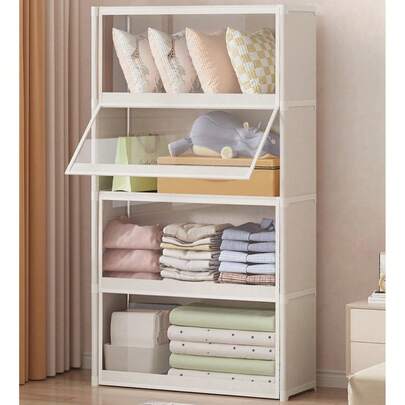 1pc Covered Dust-Proof Storage Cabinet, Wardrobe, Bookshelf, Shelving Unit, Improves Space, Sturdy & Fashionable, Easy To Assemble & Disassemble, Portable, Suitable For Living Room, Bedroom, Entryway, Office, Home, Multi-Layer Storage, Holiday Gift, Gift, Black & White Available, Multi-Size Portable Covered Wardrobe Storage Organizer, Dust-Proof Clothing Organizer Rack, Multi-Layer Storage Rack For Bedroom