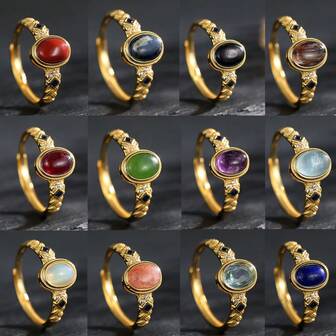 Anillo de plata esterlina 925 genuina chapado en oro de 18K con turquesa ajustable de 7*5mm, joyería de piedras preciosas naturales de larimar y rodocrosita, regalos bohemios