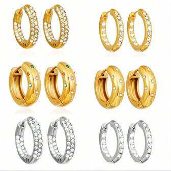 2件套时尚不锈钢冷风系列圆形耳环，内外镶满钻石，八角星耳扣