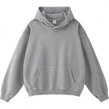 [Free Shipping]Mens Hoodies Oversized Unisex Acid Wash Hoodie Heavyweight Fleece Vintage Cotton Sweatshirt Men Women - A-灰色 - 查看 1