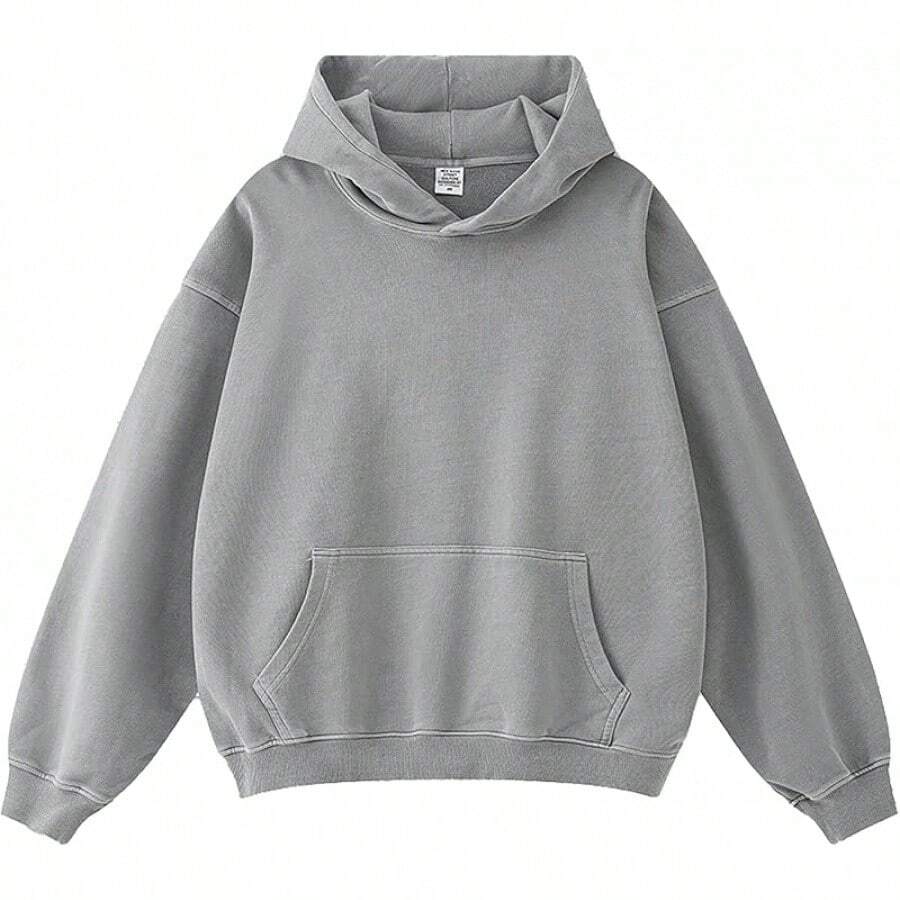 [Free Shipping]Mens Hoodies Oversized Unisex Acid Wash Hoodie Heavyweight Fleece Vintage Cotton Sweatshirt Men Women - A-灰色 - 查看 1