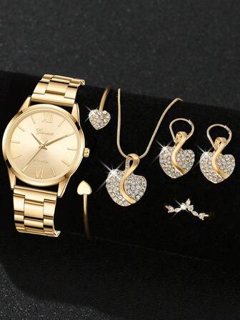 6ชิ้น/ชุด นาฬิกาข้อมือผู้หญิง, แฟชั่นมินิมอล นาฬิกาควอทซ์อัลลอยสำหรับผู้หญิง, เครื่องประดับสำหรับผู้หญิงที่สง่างาม, ชุดนาฬิกาและสร้อยข้อมือ, เหมาะสำหรับใส่ในชีวิตประจำวัน, ใส่ไปงานปาร์ตี้ หรือเป็นของขวัญในวันหยุด