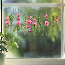 Spring 1pc 2D Flat-Printed Flowers Window Sticker, Spring Rope Hanging Flower Design Wall Sticker | Creative Self-Adhesive Removable Self Adheisve PVC Window Decal For Living And Bedroom Areas, Single Use - Multicolor - View 9