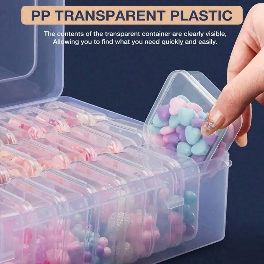 1 szt. 28/30/45/56 kratka 3-warstwowa przezroczysta plastikowa skrzynka na biżuterię, pudełko do przechowywania koralików, wielofunkcyjny organizer na biurko, prezent na Boże Narodzenie i Halloween, pudełko na biżuterię, pudełko na naszyjniki, pierścionki, bransoletki (dla kobiet) - Przezroczysty - Zobacz 1