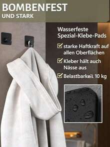 Heavy Duty Stainless Steel Wall Mounted Adhesive Hooks, Suitable For Hanging Coats, Clothes, Plants, Gardening Tools, Kitchen Utensils, Pots And Pans, Tableware, Spoons, Hats, Towels, Bathrobes, Etc. - Black - View 2