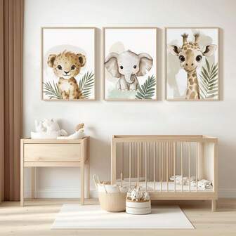 3pcs Animal Prints Set, Jungle Animal Prints, Nursery Decor, Baby Nursery, Animal Nursery Wall Art, Jungle Decor Nursery, Unframed/Framed